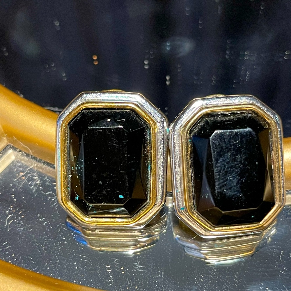Black faux stone vintage pierce back earrings
